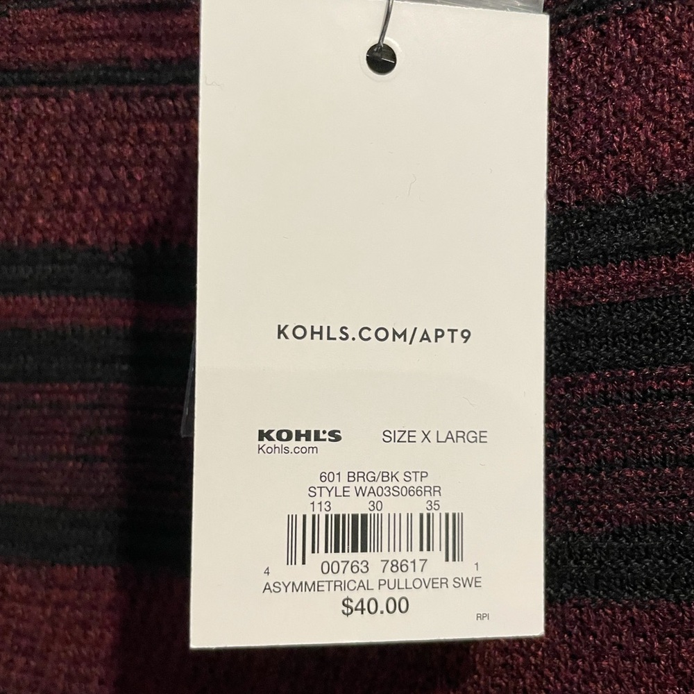 🆕 Apt 9 sweater, XL burgundy/black, NWT - Picture 4 of 6